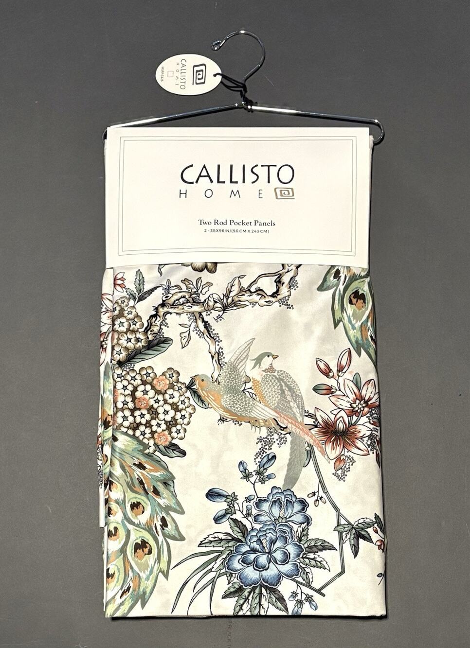 Callisto Home Peacock Bird Window Curtains Panels 38 X 96” Set Pair Ivory Drapes